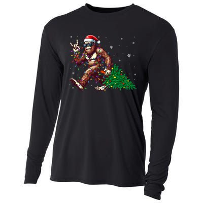 Funny Santa Bigfoot Christmas Tree Xmas Lights Sasquatch Cooling Performance Long Sleeve Crew