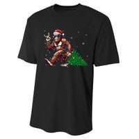 Funny Santa Bigfoot Christmas Tree Xmas Lights Sasquatch Performance Sprint T-Shirt