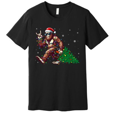 Funny Santa Bigfoot Christmas Tree Xmas Lights Sasquatch Premium T-Shirt