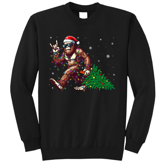 Funny Santa Bigfoot Christmas Tree Xmas Lights Sasquatch Tall Sweatshirt