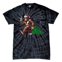 Funny Santa Bigfoot Christmas Tree Xmas Lights Sasquatch Tie-Dye T-Shirt