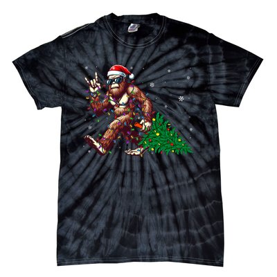 Funny Santa Bigfoot Christmas Tree Xmas Lights Sasquatch Tie-Dye T-Shirt