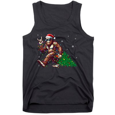 Funny Santa Bigfoot Christmas Tree Xmas Lights Sasquatch Tank Top