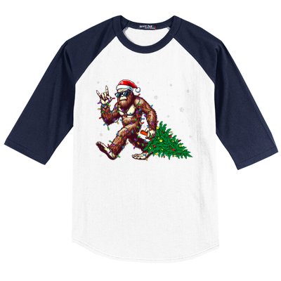 Funny Santa Bigfoot Christmas Tree Xmas Lights Sasquatch Baseball Sleeve Shirt