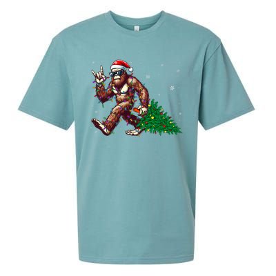 Funny Santa Bigfoot Christmas Tree Xmas Lights Sasquatch Sueded Cloud Jersey T-Shirt