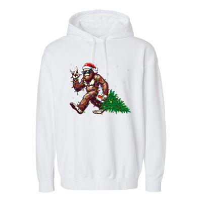 Funny Santa Bigfoot Christmas Tree Xmas Lights Sasquatch Garment-Dyed Fleece Hoodie