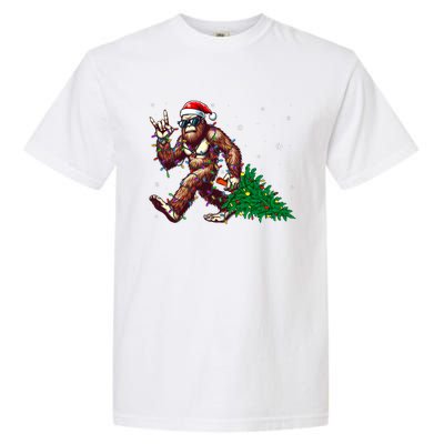 Funny Santa Bigfoot Christmas Tree Xmas Lights Sasquatch Garment-Dyed Heavyweight T-Shirt