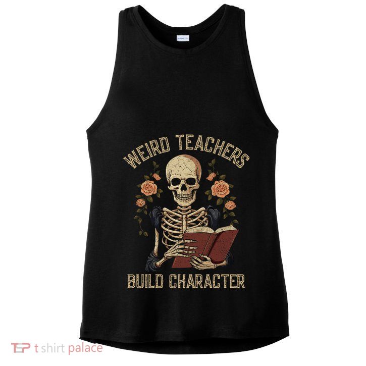Funny Skeleton Book Floral Skull Halloween Teacher Ladies PosiCharge Tri-Blend Wicking Tank