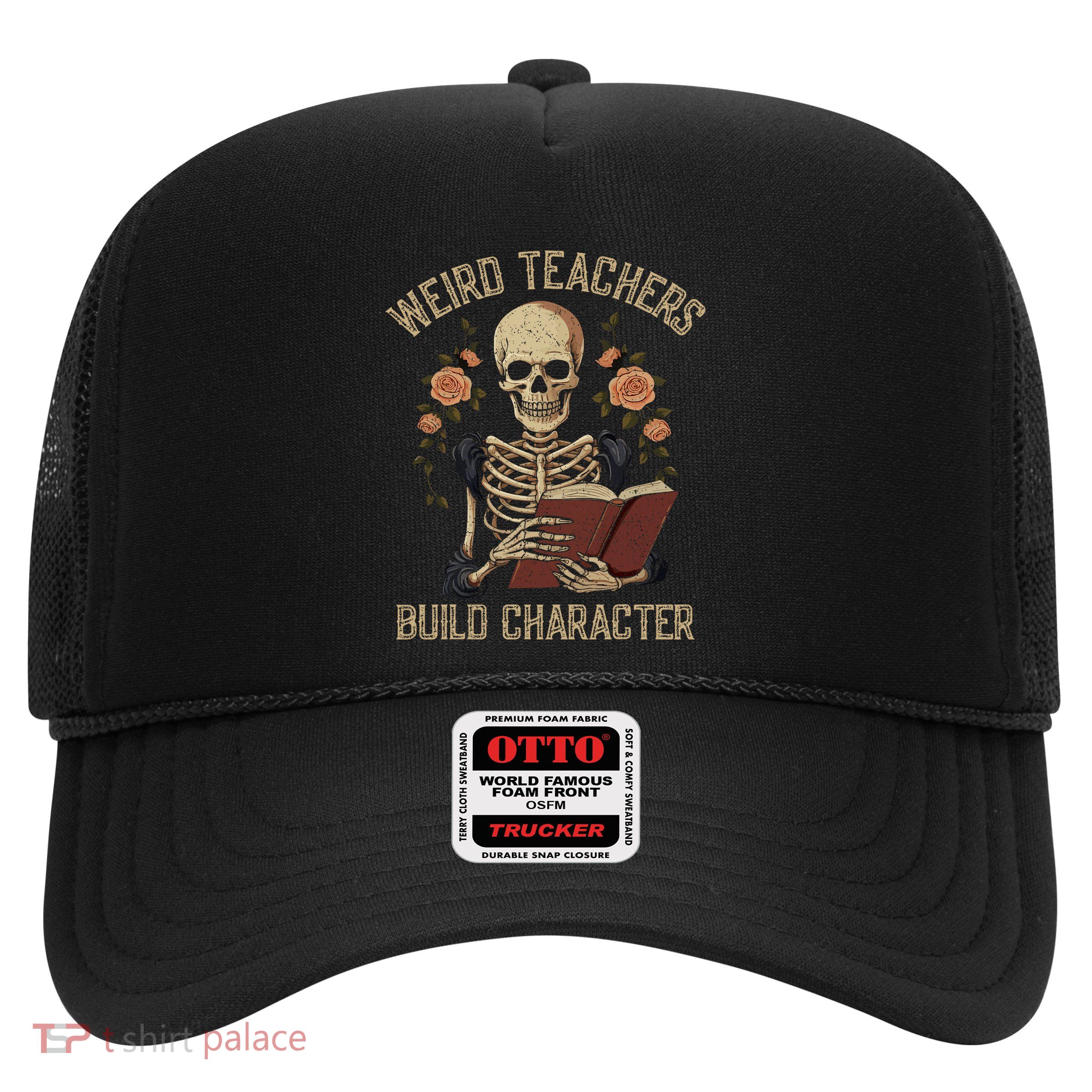 Funny Skeleton Book Floral Skull Halloween Teacher Trucker Hat