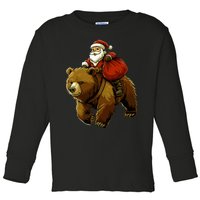 Funny Santa Bear Christmas Graphic Xmas Toddler Long Sleeve Shirt