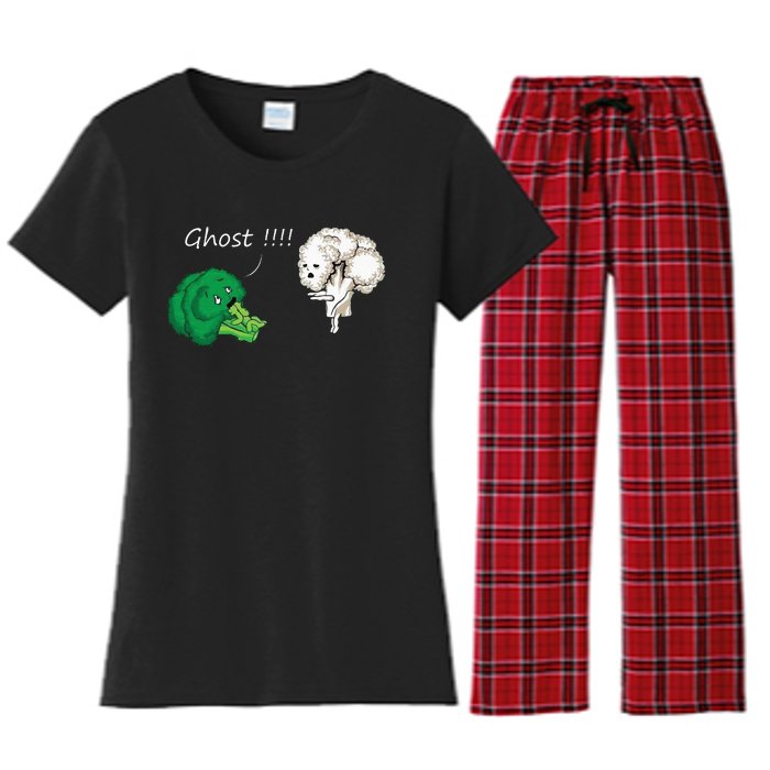 Funny Scared Broccoli By Ghost Cauliflower Funny Vegetarian Women's Flannel Pajama Set