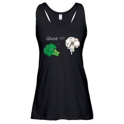 Funny Scared Broccoli By Ghost Cauliflower Funny Vegetarian Ladies Essential Flowy Tank