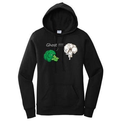 Funny Scared Broccoli By Ghost Cauliflower Funny Vegetarian Women's Pullover Hoodie