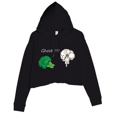 Funny Scared Broccoli By Ghost Cauliflower Funny Vegetarian Crop Fleece Hoodie