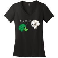 Funny Scared Broccoli By Ghost Cauliflower Funny Vegetarian Women's V-Neck T-Shirt