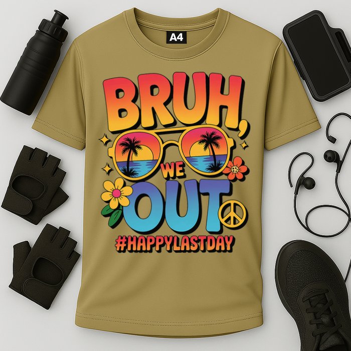Funny Summer Break Bruh We Out Last Day Of School Teacher Cooling Performance Crew T-Shirt