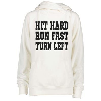 Funny Softball Baseball Hit Hard Run Fast Turn Left Gift Womens Funnel Neck Pullover Hood