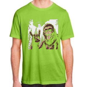 Funny Sasquatch Bigfoot Rock On Selfie With Ufo Alien Adult ChromaSoft Performance T-Shirt