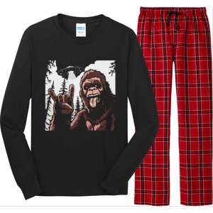 Funny Sasquatch Bigfoot Rock On Selfie With Ufo Alien Long Sleeve Pajama Set