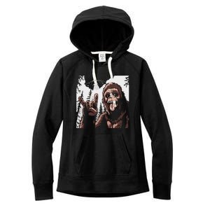 Funny Sasquatch Bigfoot Rock On Selfie With Ufo Alien Women's Fleece Hoodie