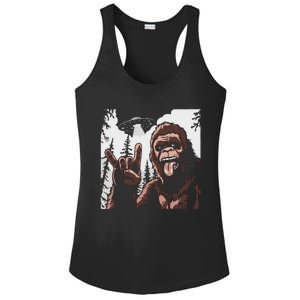 Funny Sasquatch Bigfoot Rock On Selfie With Ufo Alien Ladies PosiCharge Competitor Racerback Tank