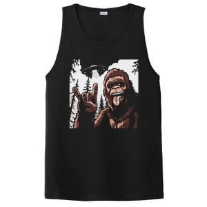 Funny Sasquatch Bigfoot Rock On Selfie With Ufo Alien PosiCharge Competitor Tank