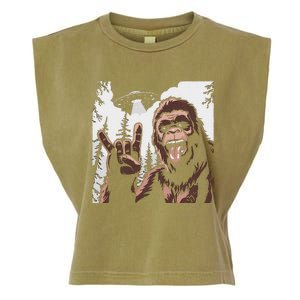 Funny Sasquatch Bigfoot Rock On Selfie With Ufo Alien Garment-Dyed Women's Muscle Tee