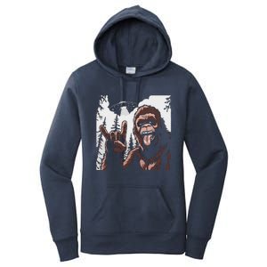 Funny Sasquatch Bigfoot Rock On Selfie With Ufo Alien Women's Pullover Hoodie