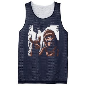 Funny Sasquatch Bigfoot Rock On Selfie With Ufo Alien Mesh Reversible Basketball Jersey Tank