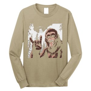 Funny Sasquatch Bigfoot Rock On Selfie With Ufo Alien Long Sleeve Shirt