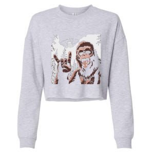 Funny Sasquatch Bigfoot Rock On Selfie With Ufo Alien Cropped Pullover Crew