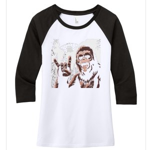 Funny Sasquatch Bigfoot Rock On Selfie With Ufo Alien Women's Tri-Blend 3/4-Sleeve Raglan Shirt