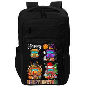 Funny School Bus Witch Turkey Santa Happy Hallothanksmas Gift Impact Tech Backpack