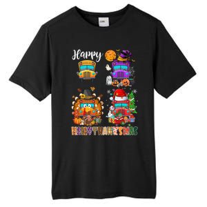 Funny School Bus Witch Turkey Santa Happy Hallothanksmas Gift Tall Fusion ChromaSoft Performance T-Shirt