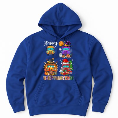 Funny School Bus Witch Turkey Santa Happy Hallothanksmas Gift Hoodie