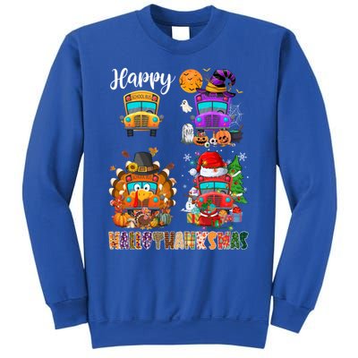 Funny School Bus Witch Turkey Santa Happy Hallothanksmas Gift Sweatshirt