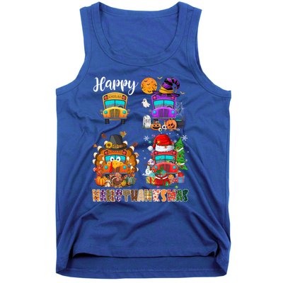 Funny School Bus Witch Turkey Santa Happy Hallothanksmas Gift Tank Top