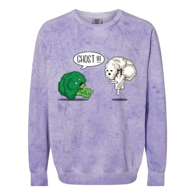 Funny Scared Broccoli By Ghost Cauliflower Funny Vegetarian Gift Colorblast Crewneck Sweatshirt