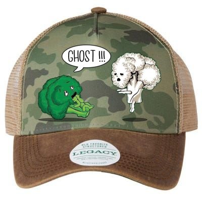 Funny Scared Broccoli By Ghost Cauliflower Funny Vegetarian Gift Legacy Tie Dye Trucker Hat
