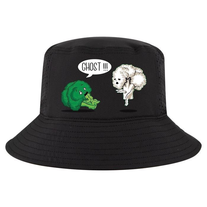 Funny Scared Broccoli By Ghost Cauliflower Funny Vegetarian Gift Cool Comfort Performance Bucket Hat