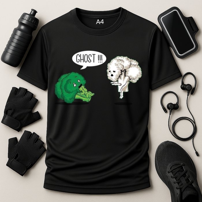 Funny Scared Broccoli By Ghost Cauliflower Funny Vegetarian Gift Cooling Performance Crew T-Shirt