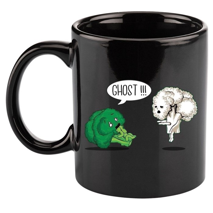 Funny Scared Broccoli By Ghost Cauliflower Funny Vegetarian Gift 11oz C Handle Ceramic Mug