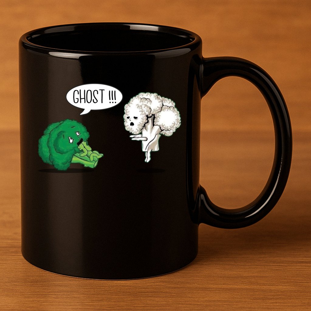 Funny Scared Broccoli By Ghost Cauliflower Funny Vegetarian Gift 11oz C Handle Ceramic Mug