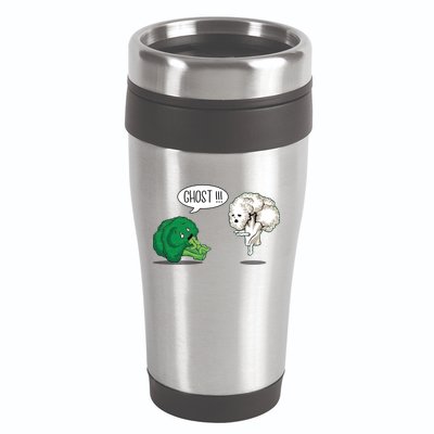 Funny Scared Broccoli By Ghost Cauliflower Funny Vegetarian Gift 16oz Travel Tumbler