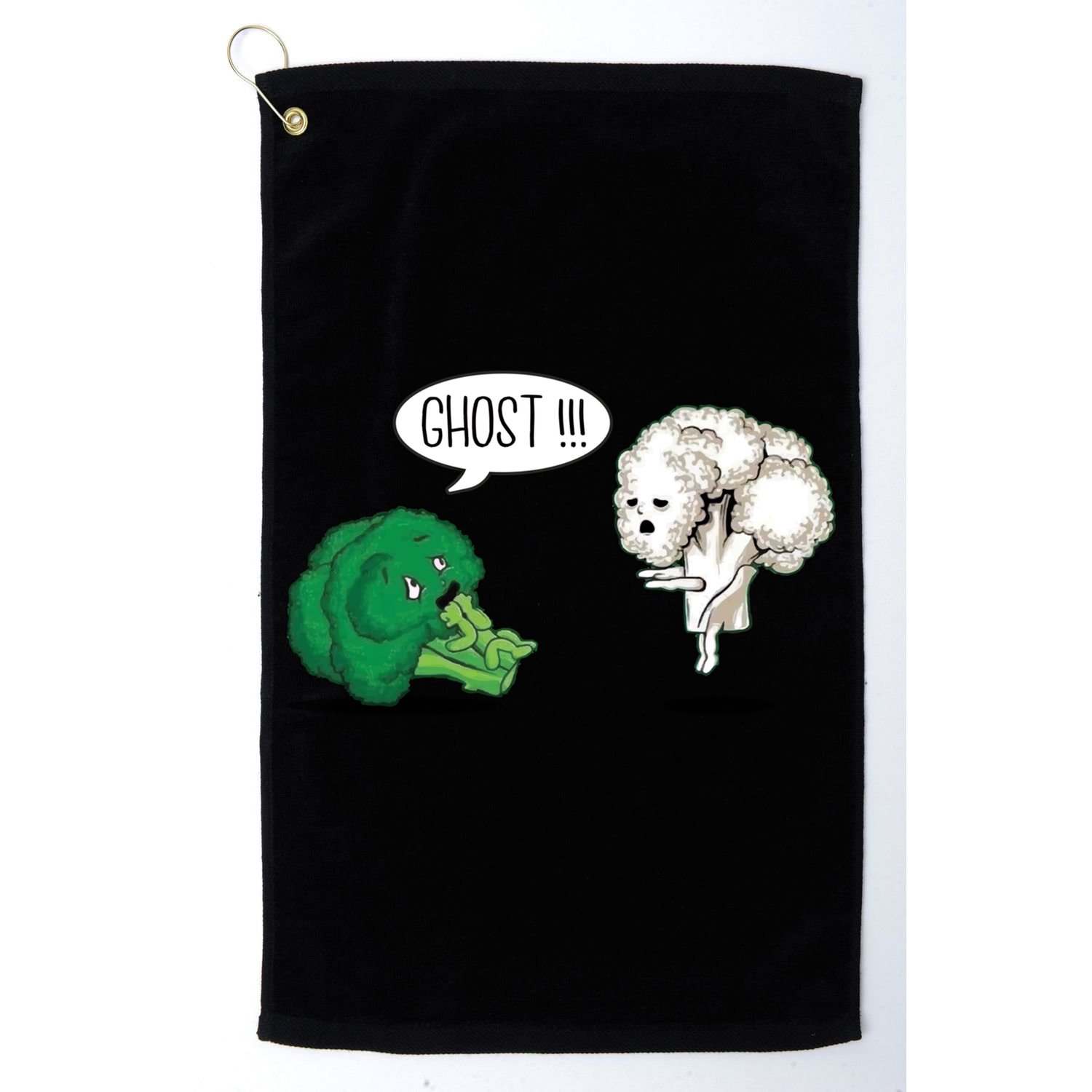 Funny Scared Broccoli By Ghost Cauliflower Funny Vegetarian Gift Golf Towel