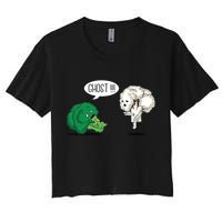 Funny Scared Broccoli By Ghost Cauliflower Funny Vegetarian Gift Women's Crop Top Tee