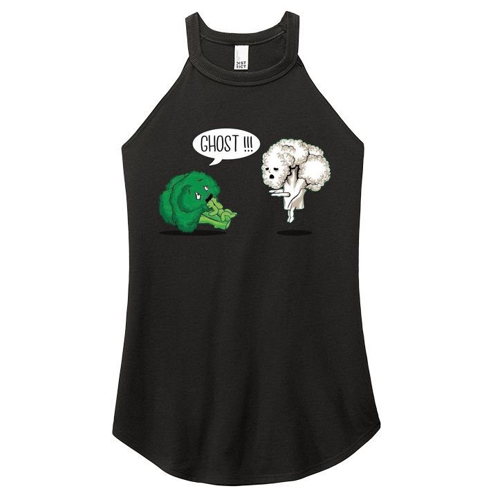 Funny Scared Broccoli By Ghost Cauliflower Funny Vegetarian Gift Women's Perfect Tri Rocker Tank