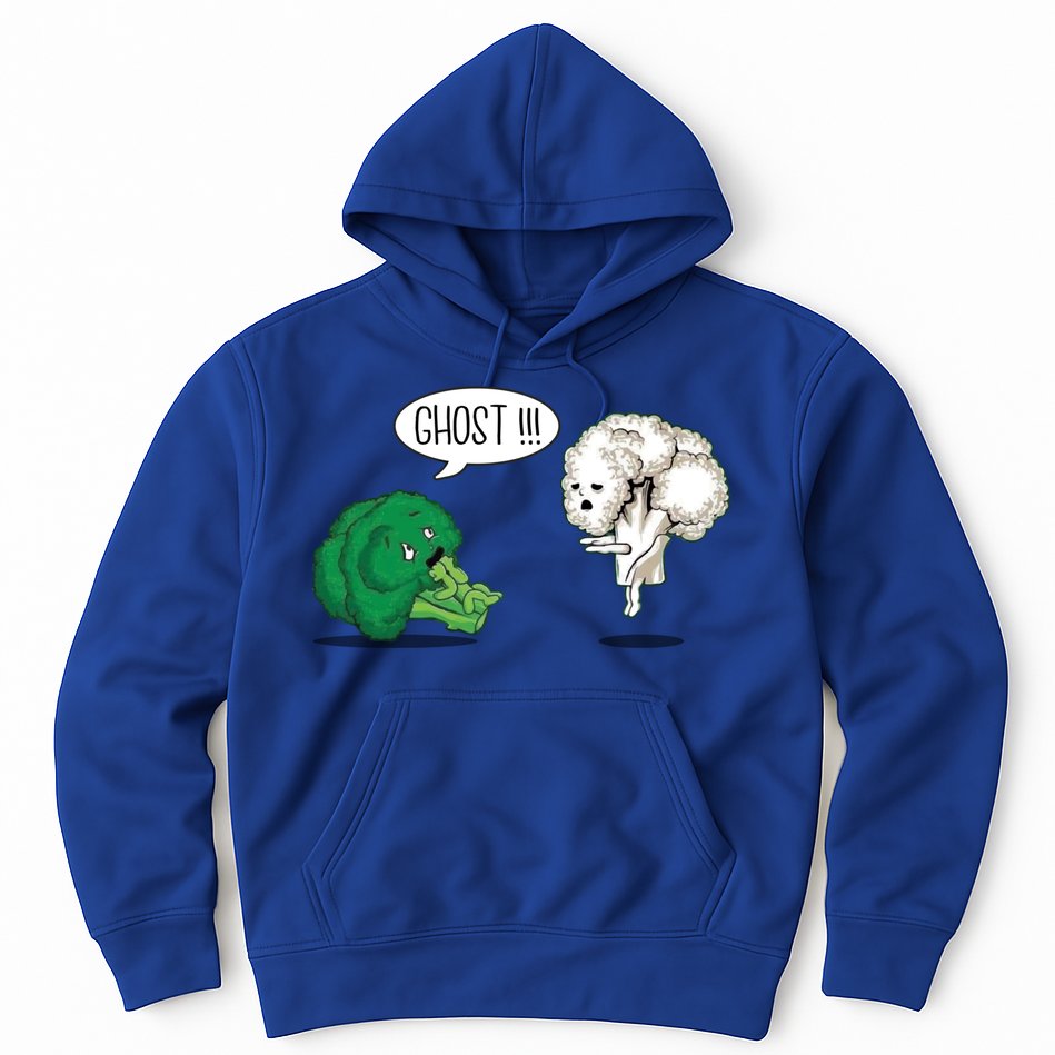 Funny Scared Broccoli By Ghost Cauliflower Funny Vegetarian Gift Hoodie