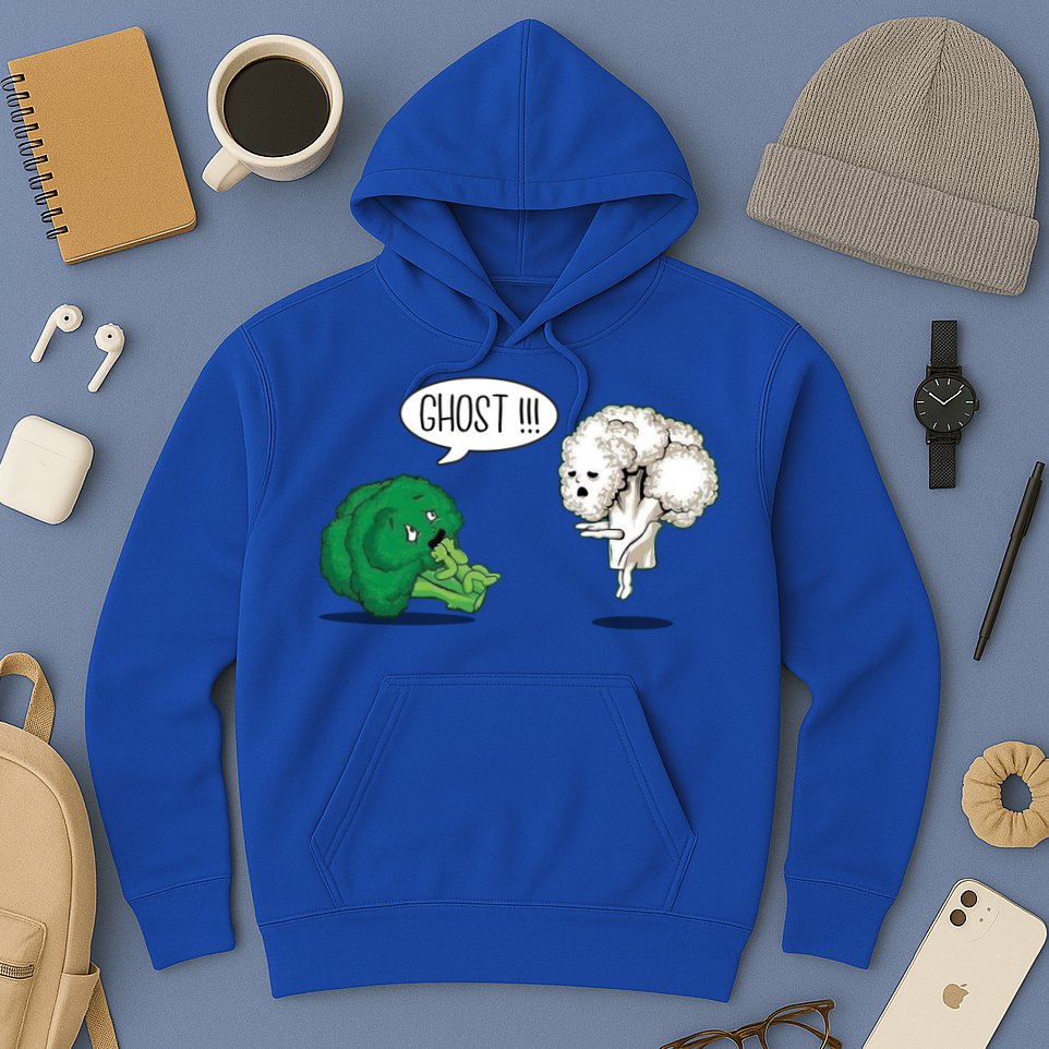 Funny Scared Broccoli By Ghost Cauliflower Funny Vegetarian Gift Hoodie