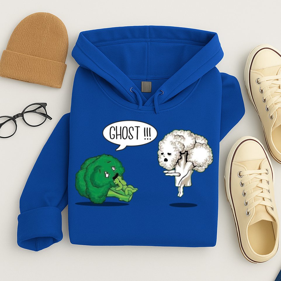 Funny Scared Broccoli By Ghost Cauliflower Funny Vegetarian Gift Hoodie
